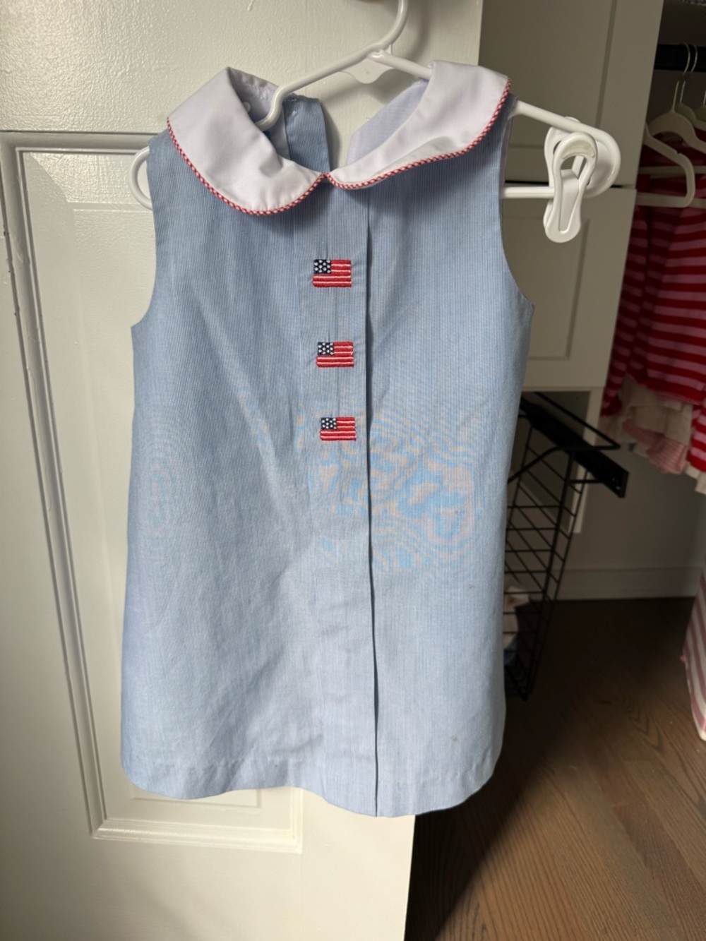 Anavini Blue Girls' Sleeveless Flag Dress with Peter Pan collar